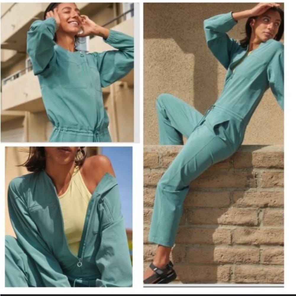 Lululemon Athletica Long Sleeve Ventlight Zippered Jumpsuit Tidewater Teal Sz 8